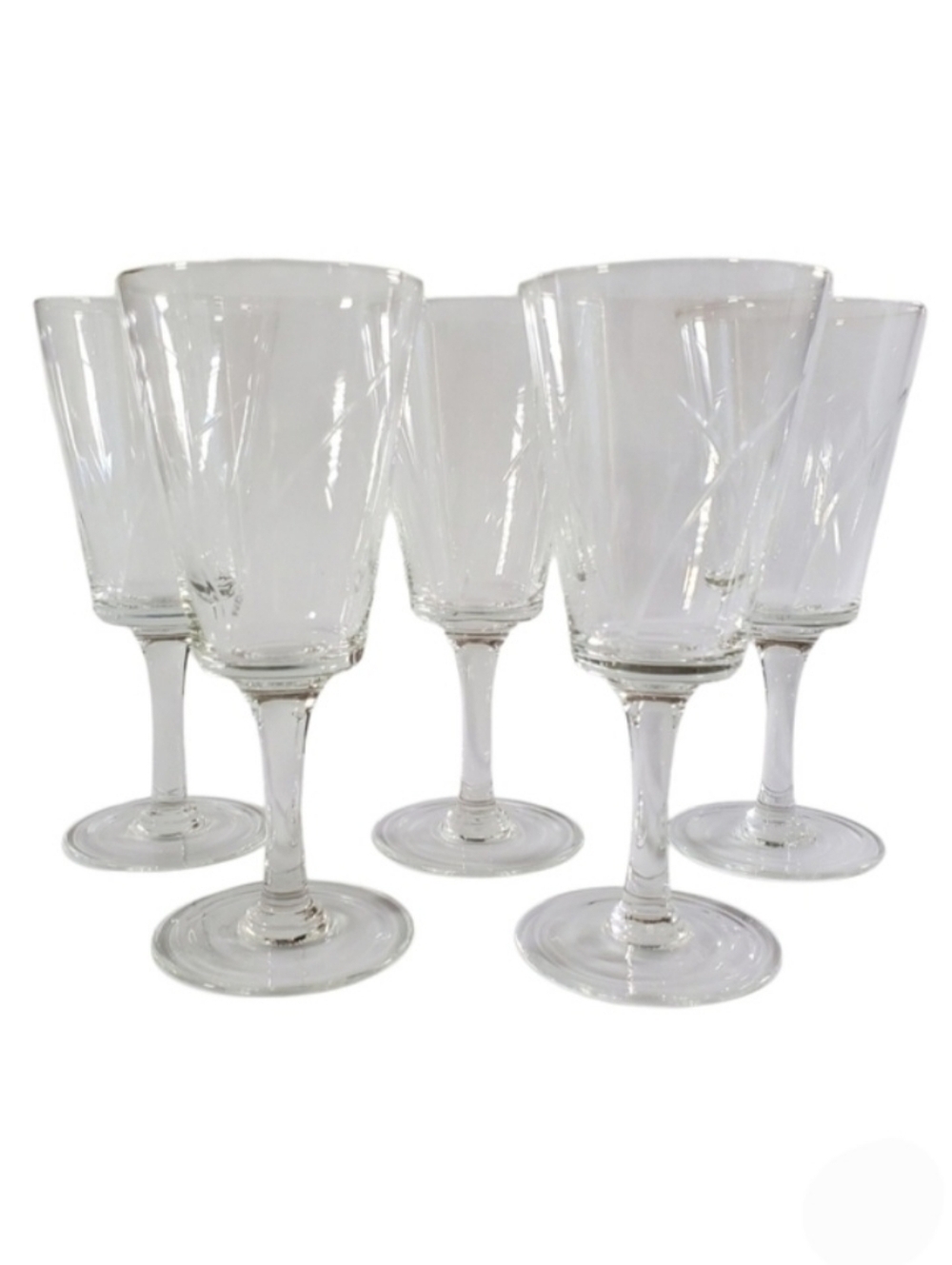 Etched Crystal Wine Glasses Set Of 5 Mid Century Modern Barware Vintage